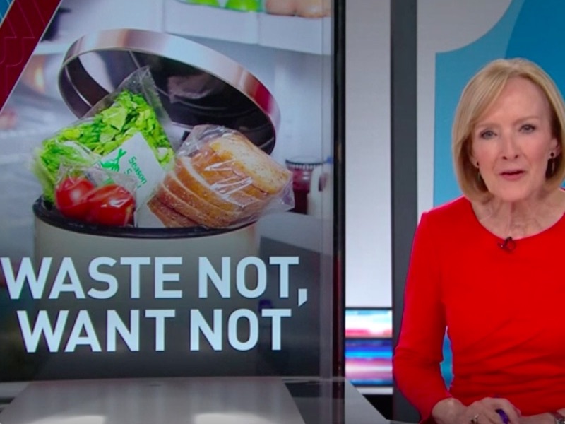 PBS Newscaster and "Waste Not, Want Not" graphic