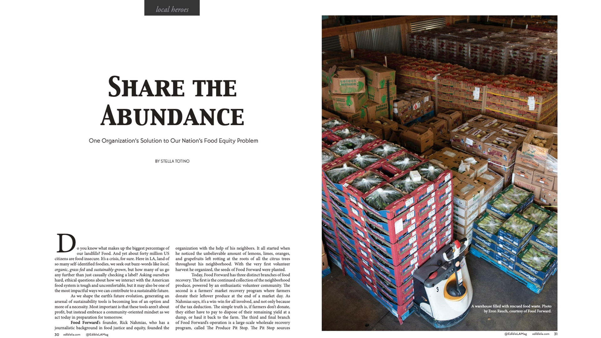 Magazine page with photo of produce boxes
