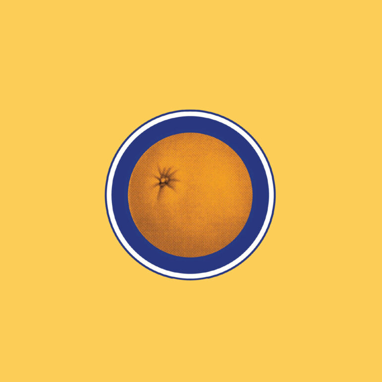 Orange fruit logo on light orange colored background