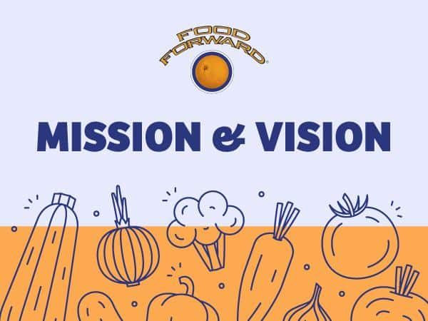 Illustration of vegetables with Food Forward logo and text reading Mission & Vision