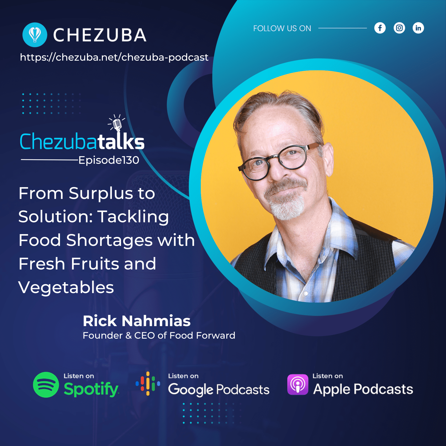 Photo of Rick and text reading: Chezuba Talks, From surplus to solution: tackling food shortages with fresh produce