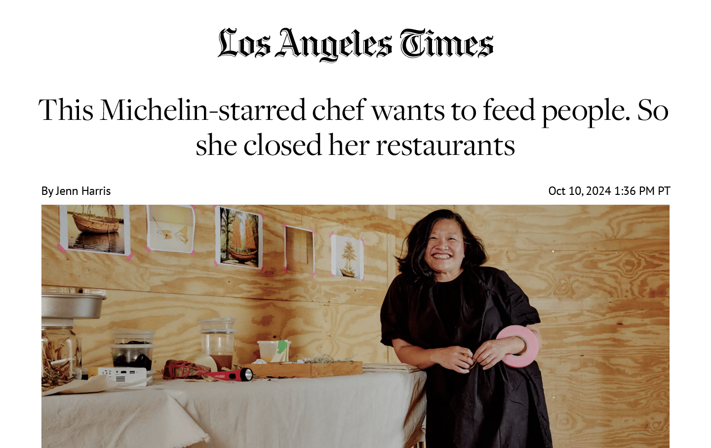 Minh H Phan's photo and text reading Los Angeles Times This Michelin-starred chef wants to feed people. So she closed her restaurants